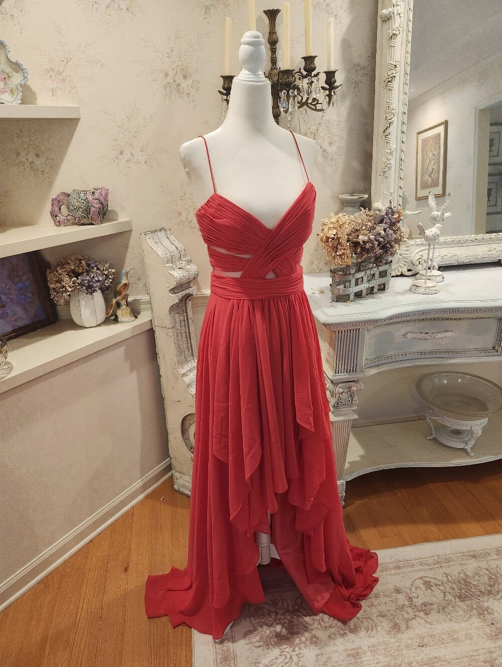 Vintage Y2K Cache Fuchsia Chiffon Cutout High Low Formal Gown Size 4